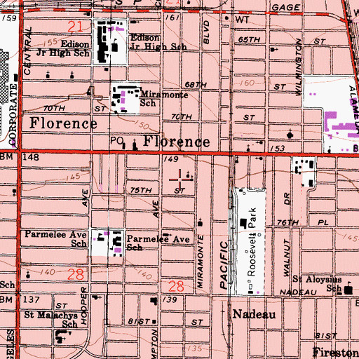 Topographic Map of Gospel Mission Baptist Church, CA