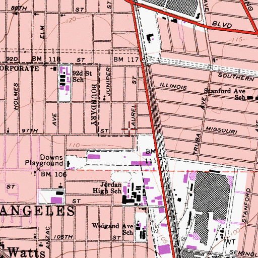 Topographic Map of Laurel Street Baptist Church, CA