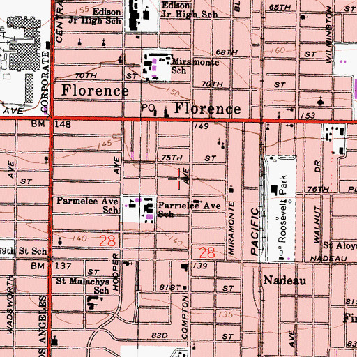 Topographic Map of Pleasant View Missionary Baptist Church, CA