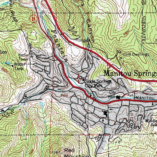 Topographic Map of Manitou Springs Post Office, CO