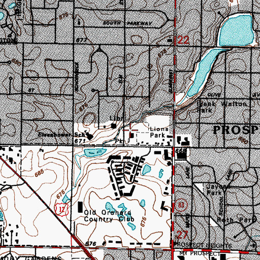 Topographic Map of Lions Park, IL