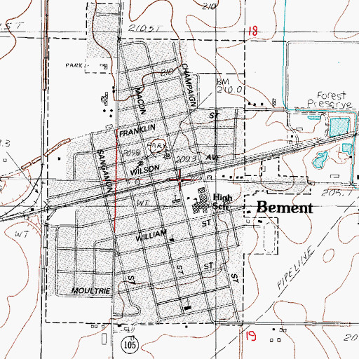 Topographic Map of Bement Post Office, IL