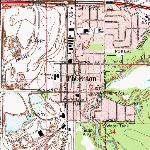 Topographic Map of Thornton Post Office, IL
