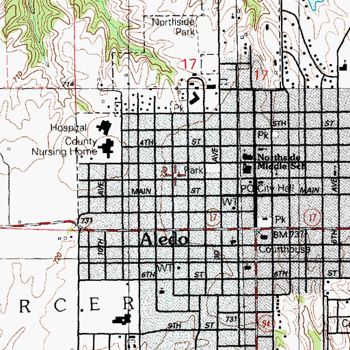 Topographic Map of Aledo Gospel Center, IL