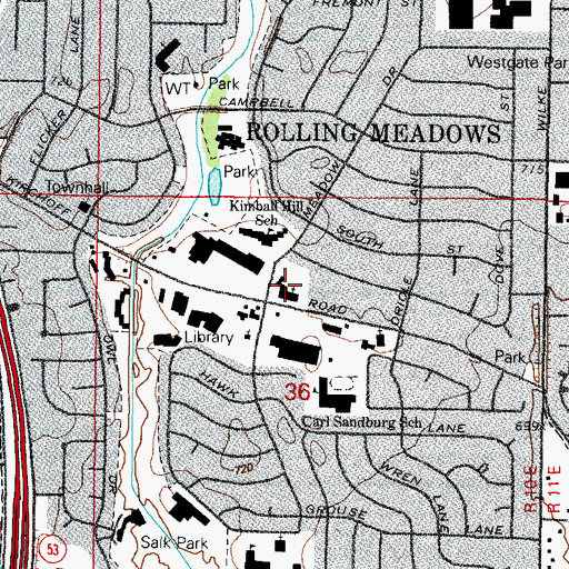 Topographic Map of Community Church of Rolling Meadows, IL