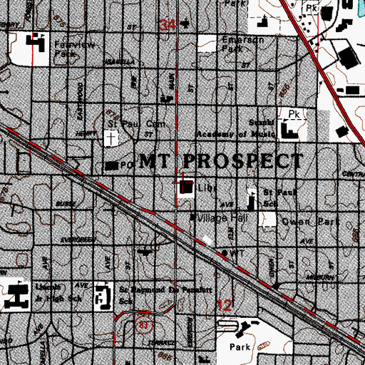 Topographic Map of Mount Prospect Public Library, IL