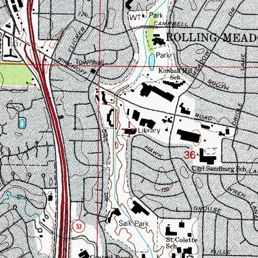 Topographic Map of Rolling Meadows Library, IL