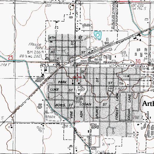 Topographic Map of Arthur Town Hall, IL