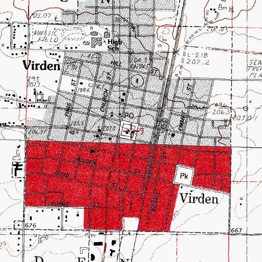 Topographic Map of Virden City Hall, IL