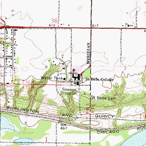 Topographic Map of Saint Bede Abbey, IL