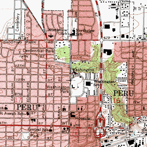 Topographic Map of Peru Public Library, IL