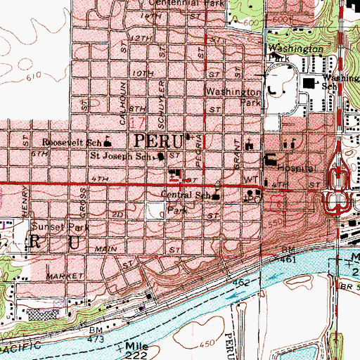 Topographic Map of Peru Turner Hall, IL