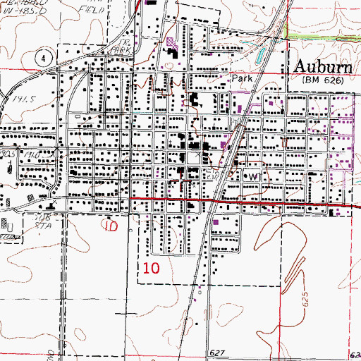 Topographic Map of Auburn Post Office, IL