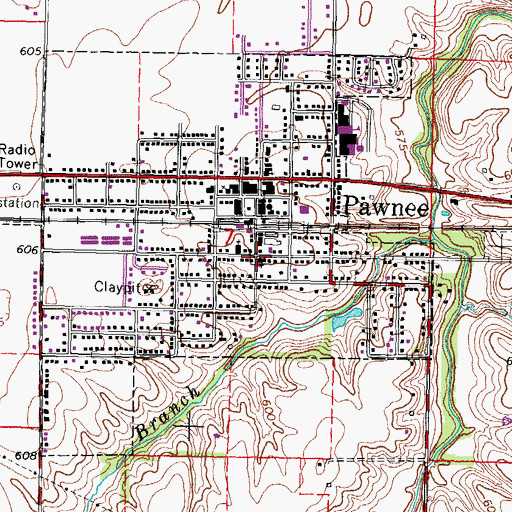 Topographic Map of United Methodist Church of Pawnee, IL