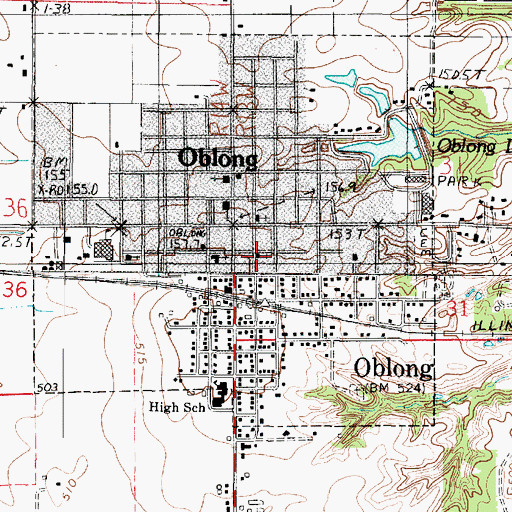 Topographic Map of First Baptist Church of Oblong, IL