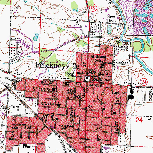 Topographic Map of Perry County Jail, IL
