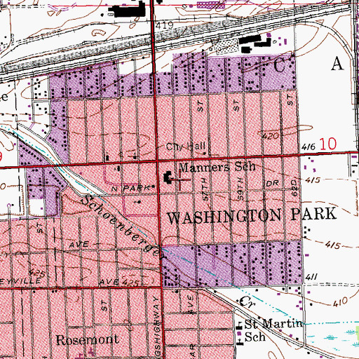 Topographic Map of Washington Park First Baptist Church, IL
