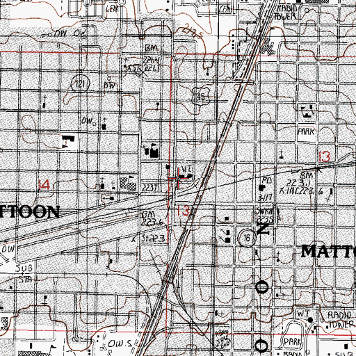 Topographic Map of Mattoon City Hall, IL