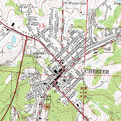 Topographic Map of Saint Johns Evangelical Lutheran Church, IL