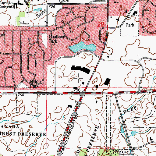 Topographic Map of Danada Square West Shopping Center, IL