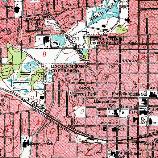 Topographic Map of First Presbyterian Church, IL
