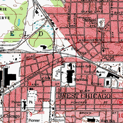 Topographic Map of First United Methodist Church, IL