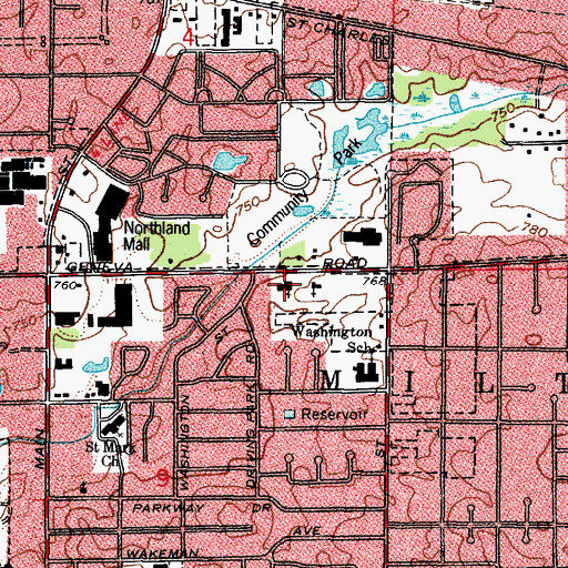 Topographic Map of Geneva Road Baptist Church, IL