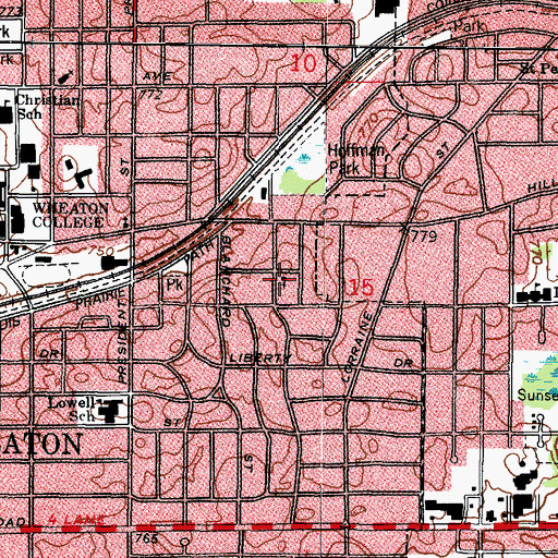 Topographic Map of Second Baptist Church of Wheaton, IL