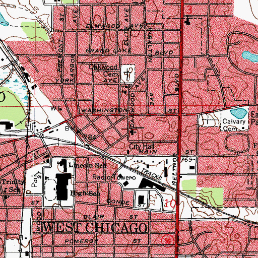 Topographic Map of West Chicago Bible Church, IL