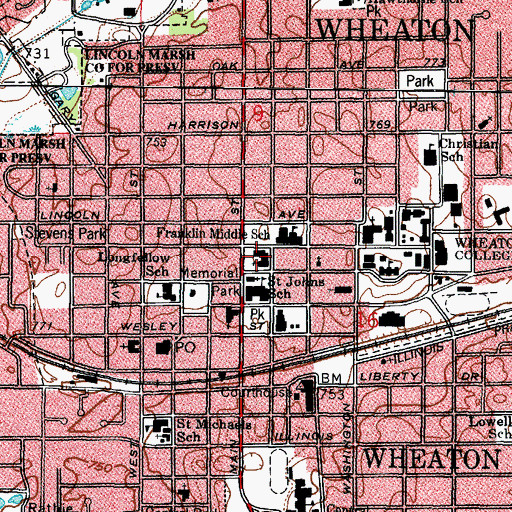 Topographic Map of Wheaton Bible Church, IL