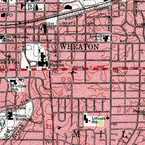 Topographic Map of Wheaton Evangelical Free Church, IL