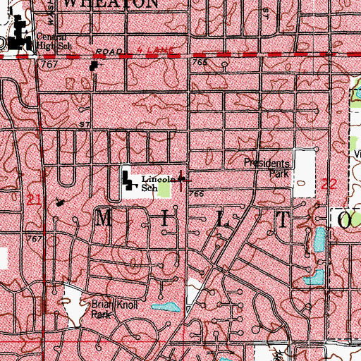 Topographic Map of Wheaton Wesleyan Church, IL