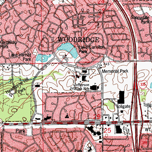 Topographic Map of Woodridge Public Library, IL