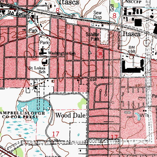 Topographic Map of Itasca Evangelical Free Church, IL