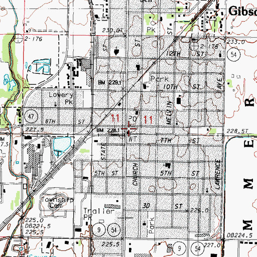 Topographic Map of Gibson City City Hall, IL