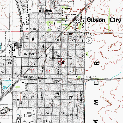Topographic Map of Gibson School (historical), IL