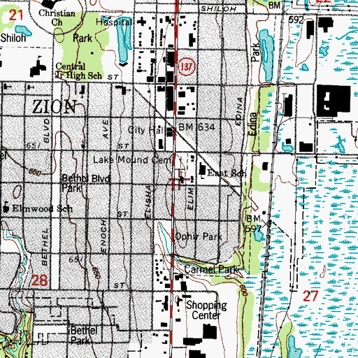 Topographic Map of Memorial United Methodist Church, IL