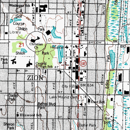 Topographic Map of Zion Bible Church, IL