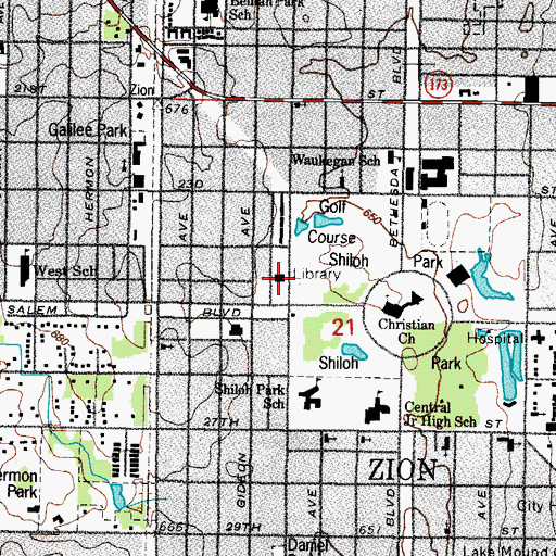 Topographic Map of Zion-Benton Public Library, IL