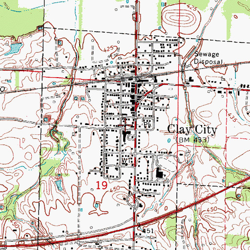 Topographic Map of Clay City First Baptist Church, IL