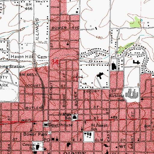 Topographic Map of North Silver Street Public School (historical), IL