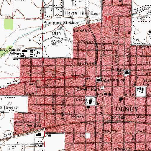 Topographic Map of Olney Public Library, IL