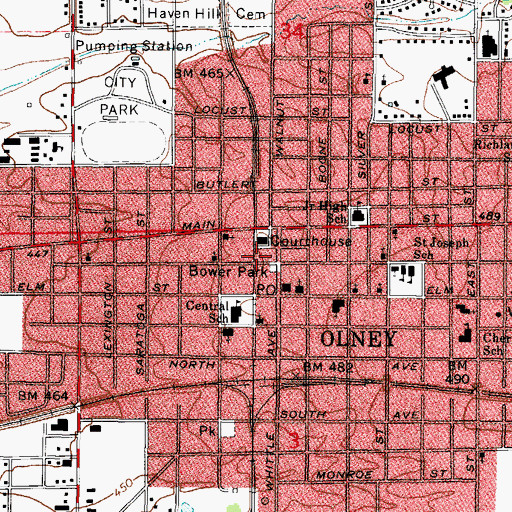Topographic Map of Richland County Jail, IL