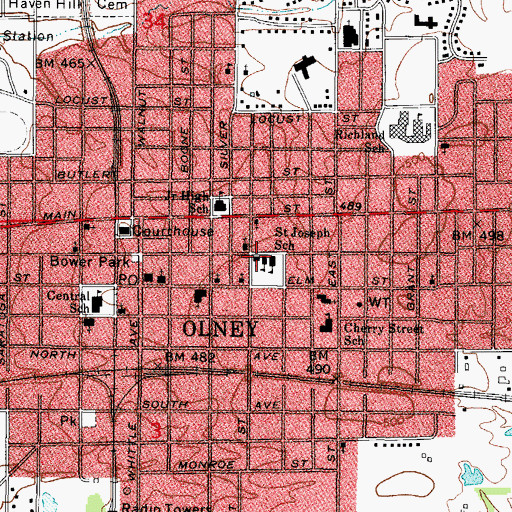 Topographic Map of Saint Josephs Roman Catholic Church, IL