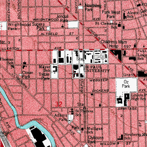 Topographic Map of Byrne Hall, IL