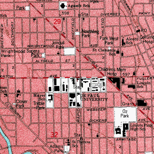 Topographic Map of Centennial Hall, IL