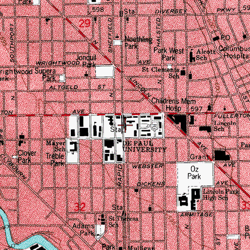 Topographic Map of Hayes-Healy Athletic Center, IL