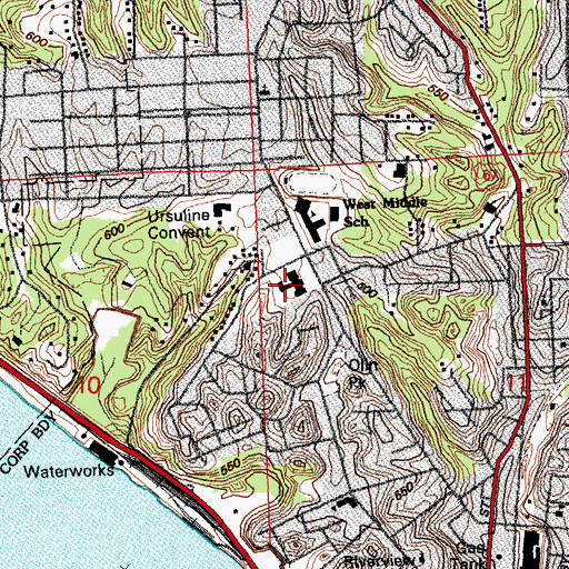 Topographic Map of Alton Diocesan Catholic Orphanage, IL