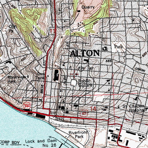 Topographic Map of Alton Pentecostal Church, IL
