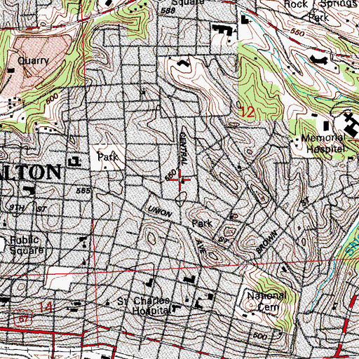 Topographic Map of Central Avenue Church of Christ, IL